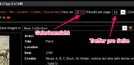 Treffer pro Seite und Galerieansicht